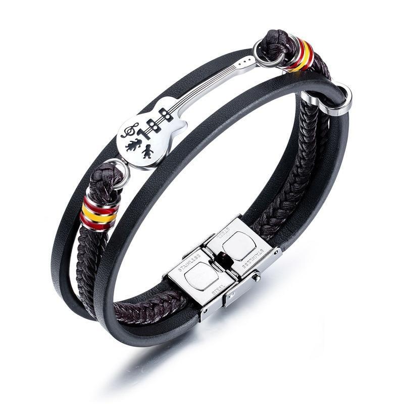 Men Leather Bracelet with Guitar Charm Music Bracelet Gifts for Him